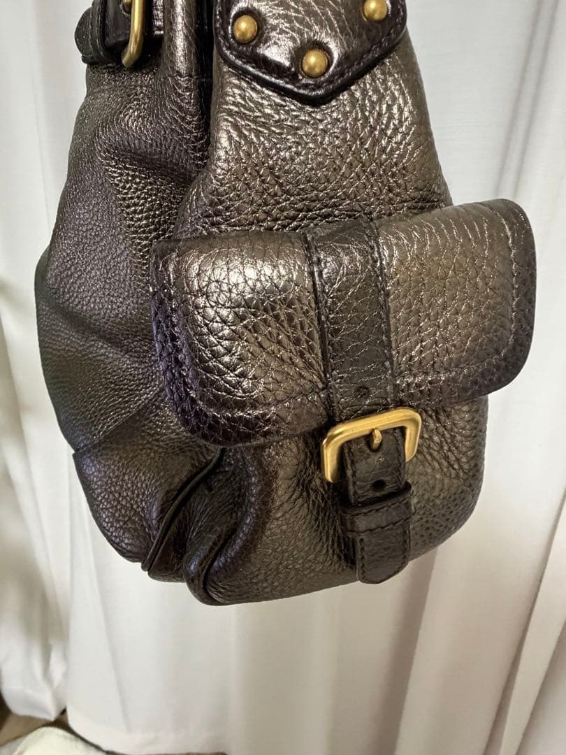 PRADA ダークゴールドブラウン レザー ショルダーバッグ