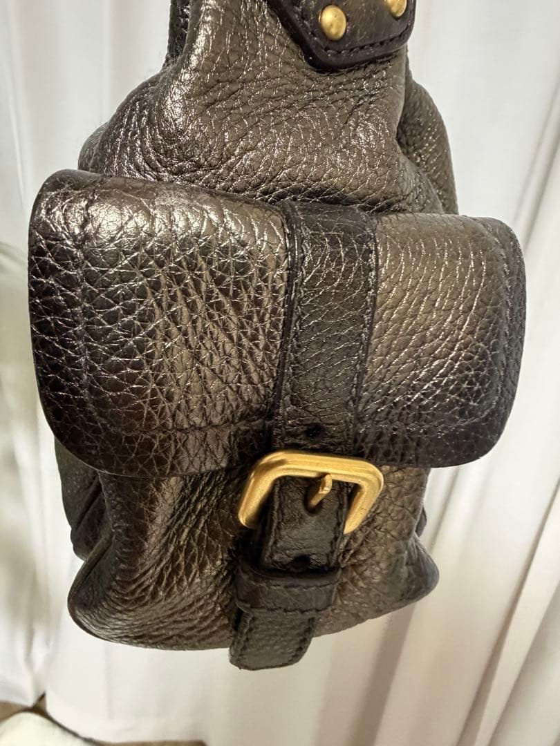 PRADA ダークゴールドブラウン レザー ショルダーバッグ