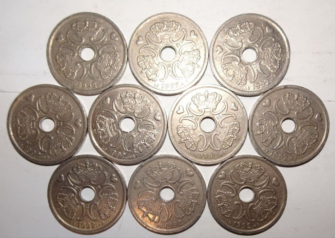 デンマーク硬貨【2クローネ(1992年)10枚】約24mm d デンマーク 2
