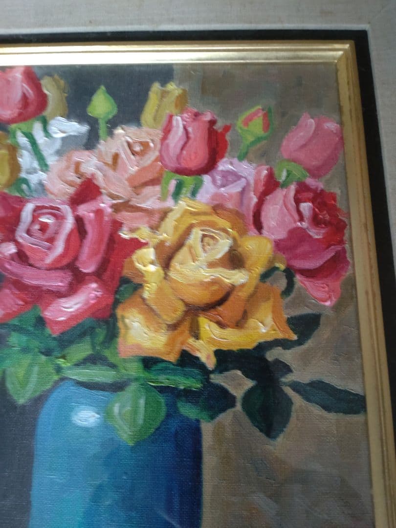 油彩画 バラの花瓶 S. NAKAYAMA レア 美術品・アンティーク・コレクション