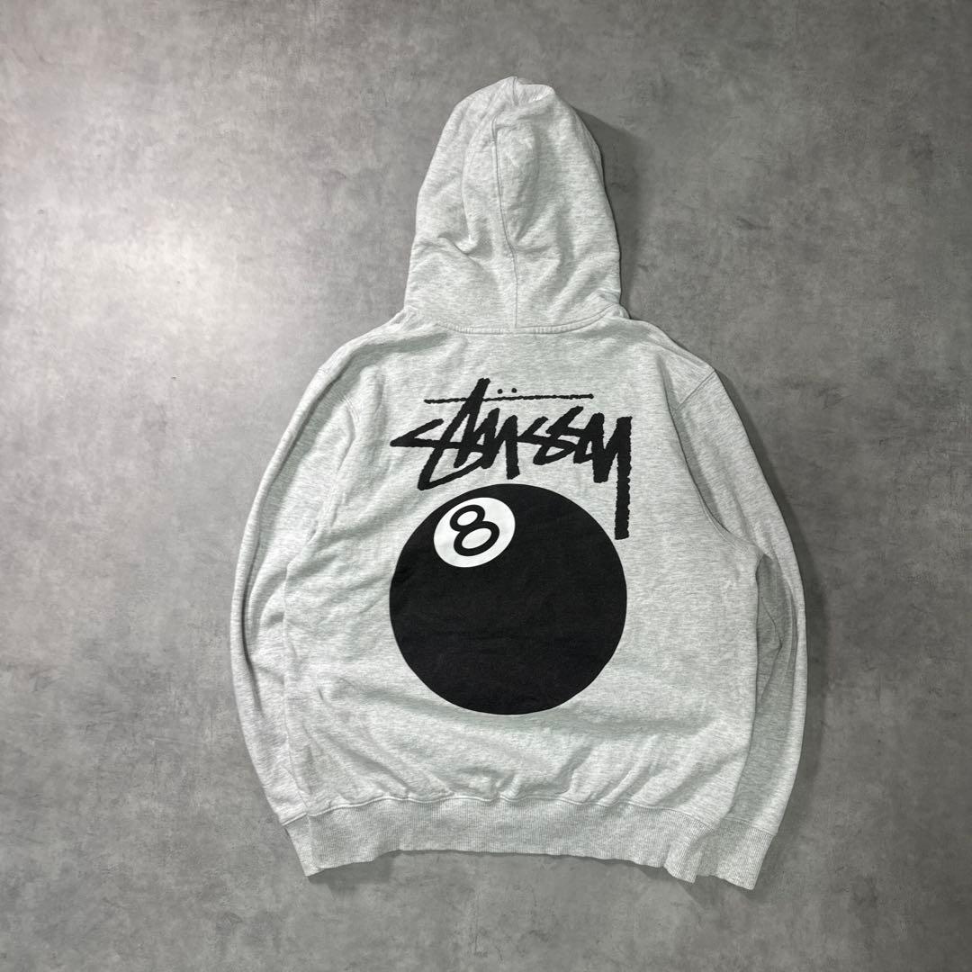 STUSSY 8ボール パーカー ステューシー フーディ 両面ロゴ グレー M