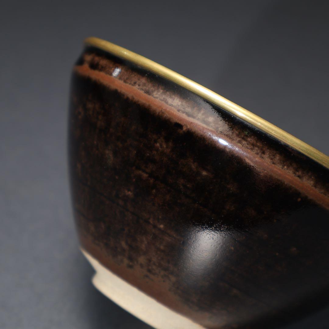 抹茶碗】 天目茶碗 仕覆付き 覆輪 紙箱 R1531お16 新作・ガラス抹茶碗