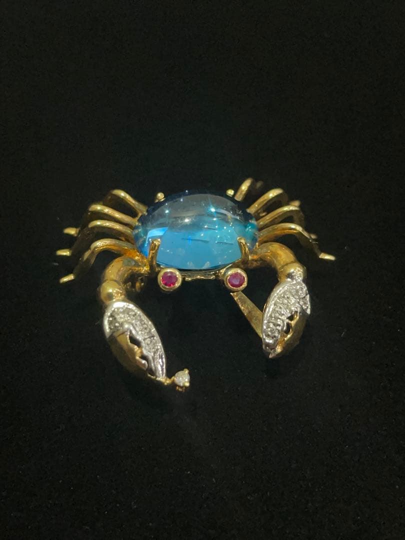 ポンテヴェキオ　カニ　18金　ブローチ　ブルートパーズ　ダイヤ　7.4g