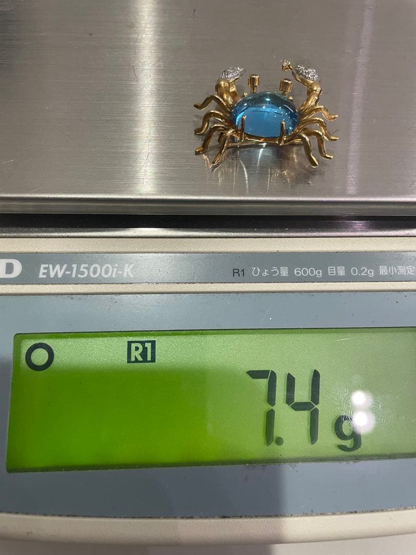 ポンテヴェキオ　カニ　18金　ブローチ　ブルートパーズ　ダイヤ　7.4g
