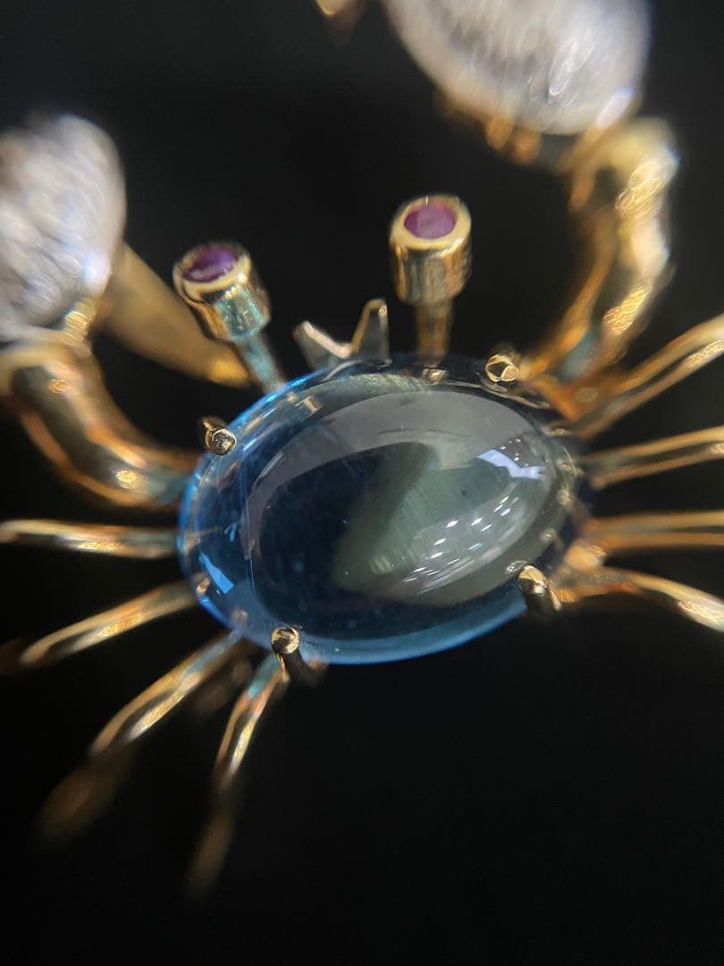 ポンテヴェキオ　カニ　18金　ブローチ　ブルートパーズ　ダイヤ　7.4g