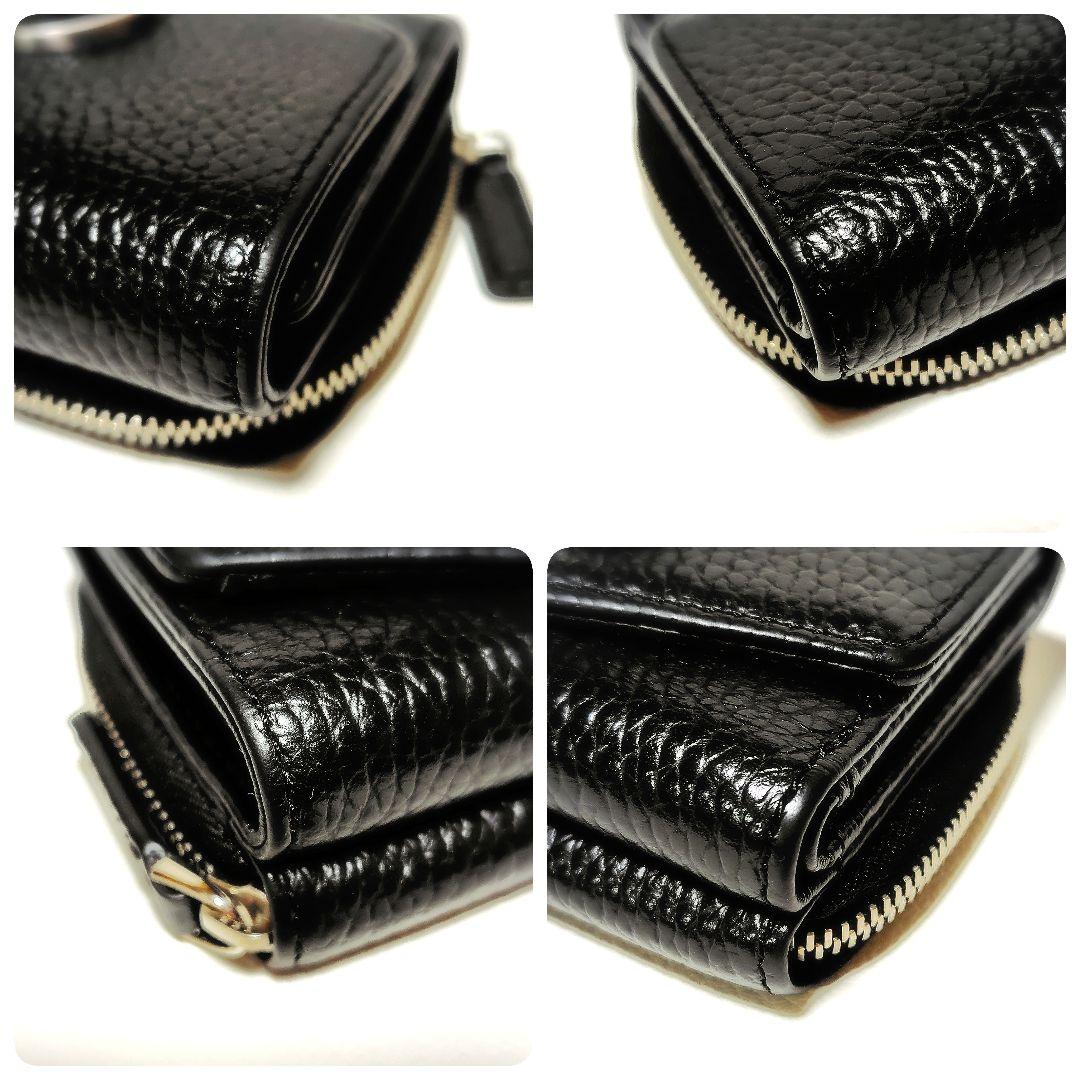 極美品✨　アニエスベー　折り財布　黒　シボ革　金具ロゴ　シンプル