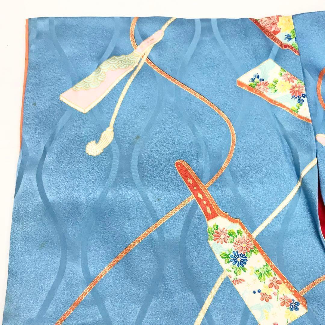 子供着物 半襦袢セット 水色 羽子板と組紐 七五三 3歳 CK-7018