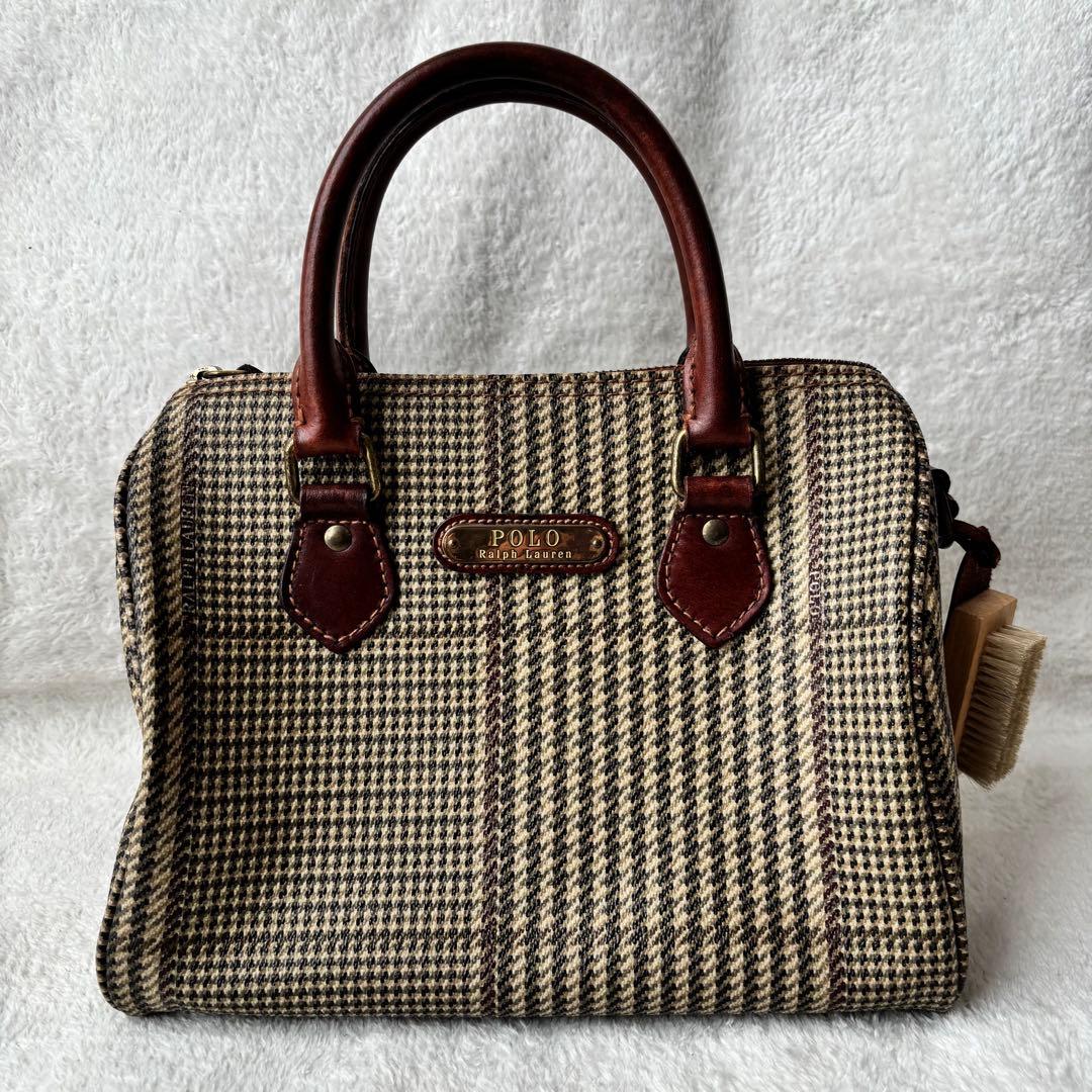 ポロラルフローレン 千鳥格子柄 ミニボストンバッグ PVCレザー