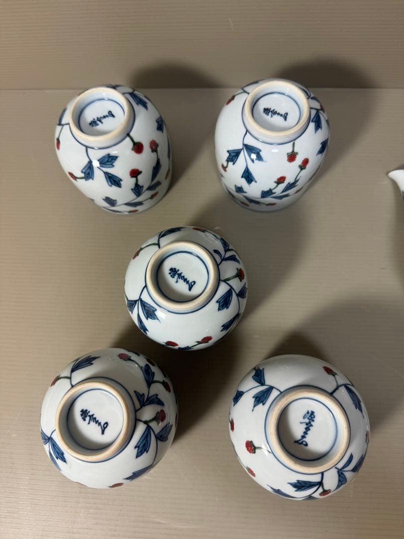 2199 源右衛門 染錦苺絵 茶器セット 急須1客 湯呑5客 新品未