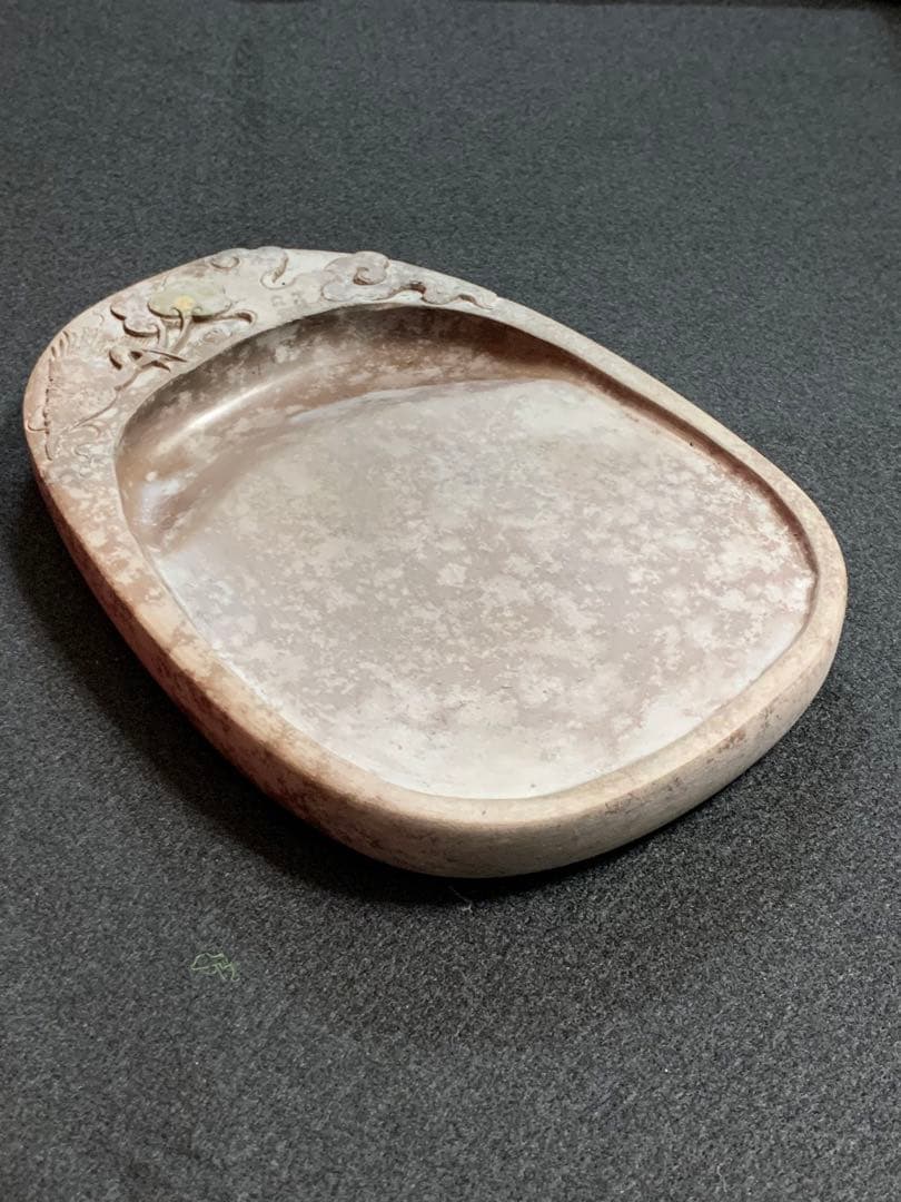 端渓硯　中国硯　木箱入り　梅鳥彫刻　石目 硯石 石筋