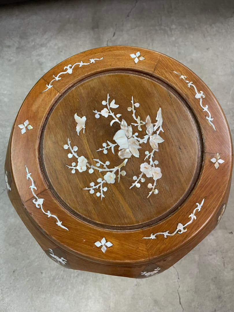唐木の螺鈿象嵌花台 スツール 置台 飾り棚 香炉台 華道具 唐物 中国美術