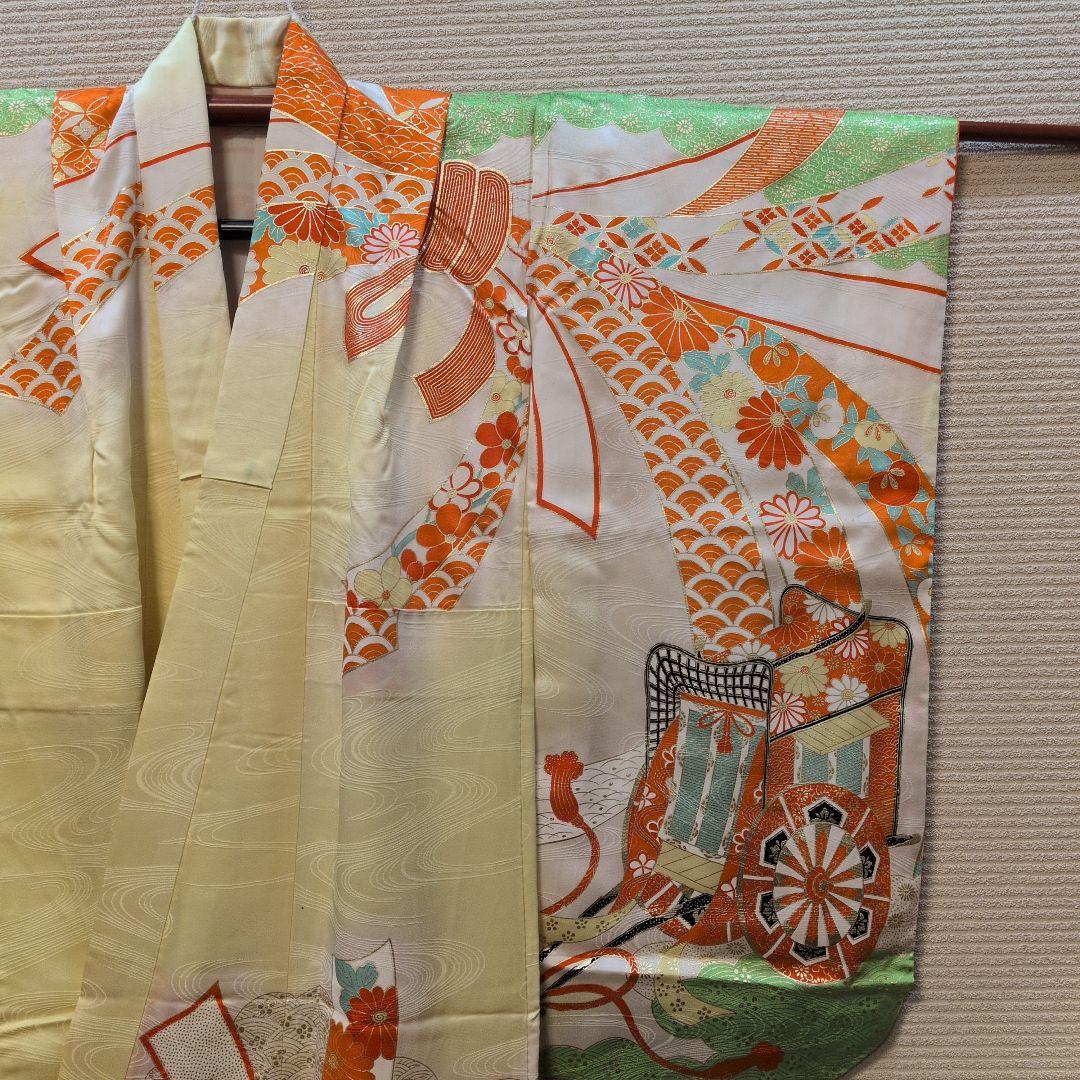 #SWG01.七五三女子７歳振袖飾帯小物付金駒刺繍御所車束ね熨斗吉祥花文金彩逸品