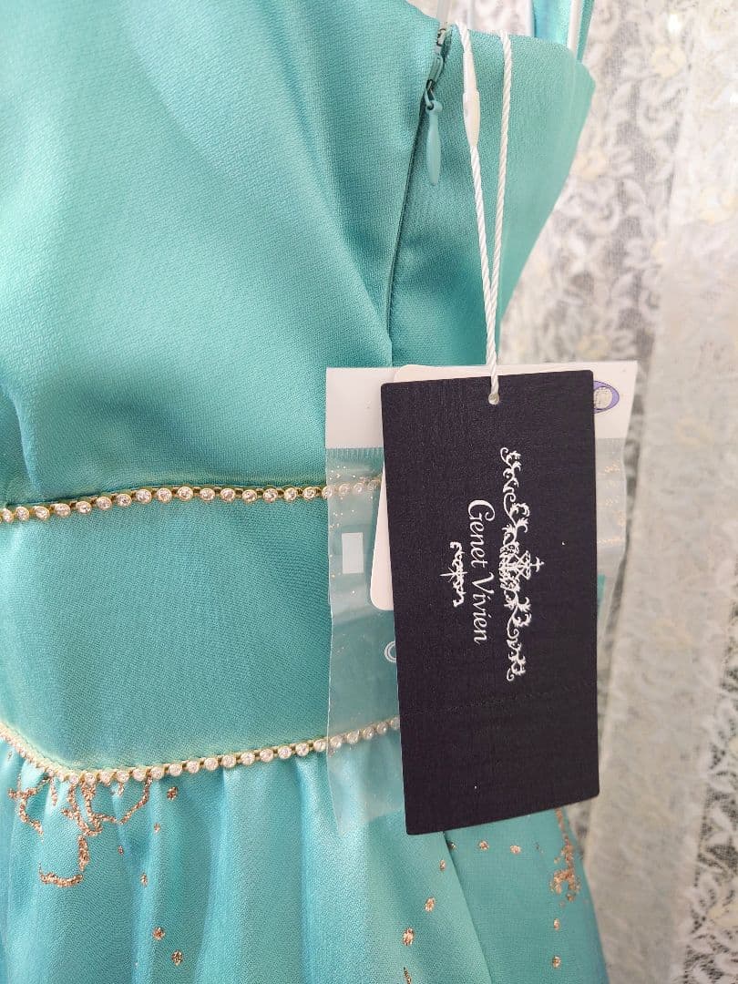 ジュネビビアン ロングドレス 水色 ラメ 花柄 タグ付き