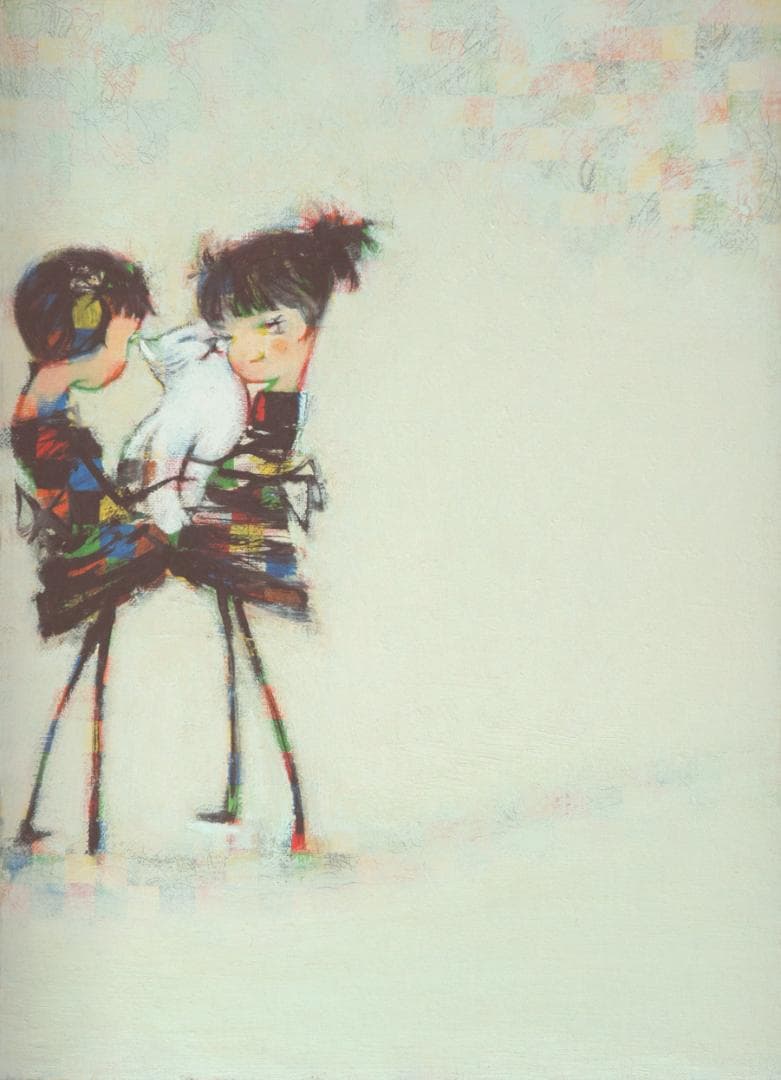 油絵 菅家令子 絵 絵画 インテリア F4-072619 可愛い子猫と女の子