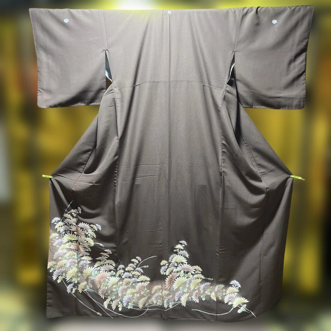 留袖 色留袖 金彩友禅 ポリエステル 五つ紋 茶色 長襦袢付 - メルカリ