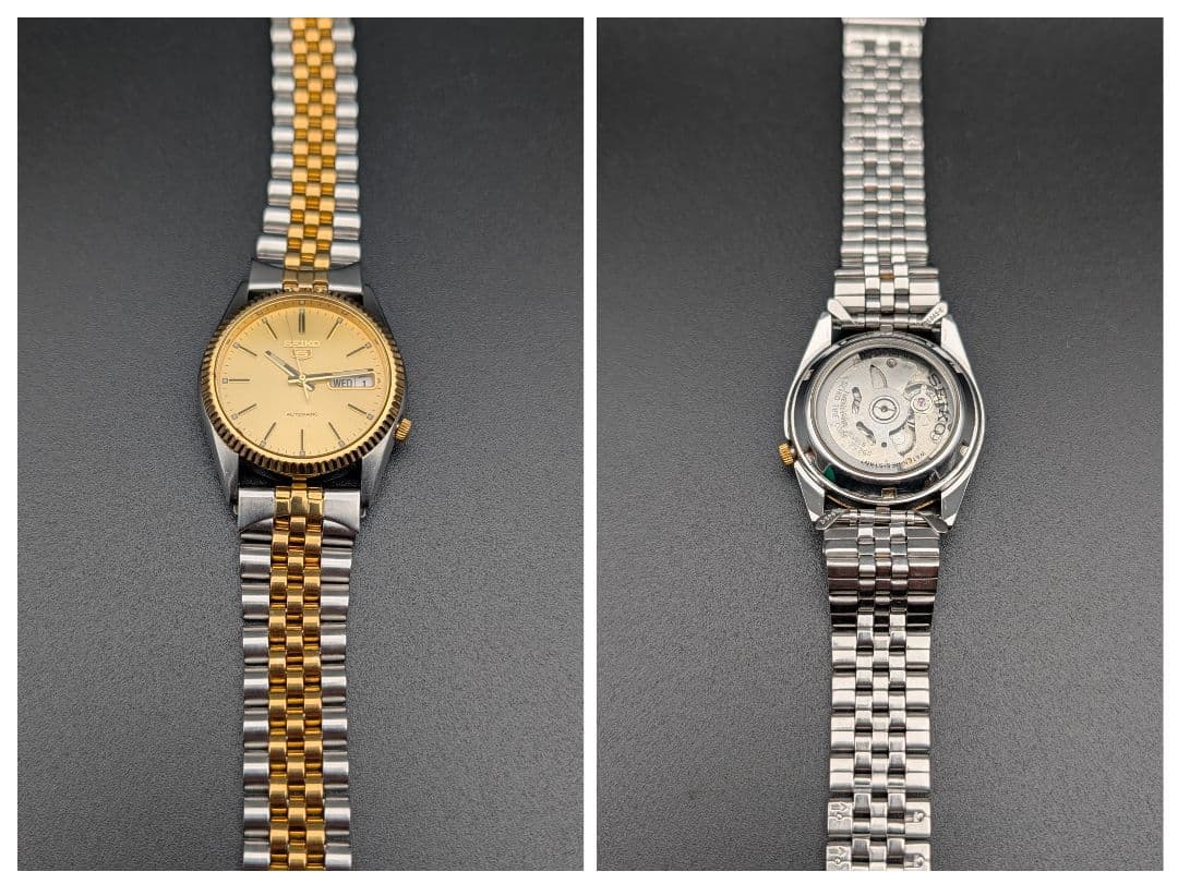 【稼動品】セイコー5 デイデイト 自動巻き 7S26-0500 裏スケ コンビ