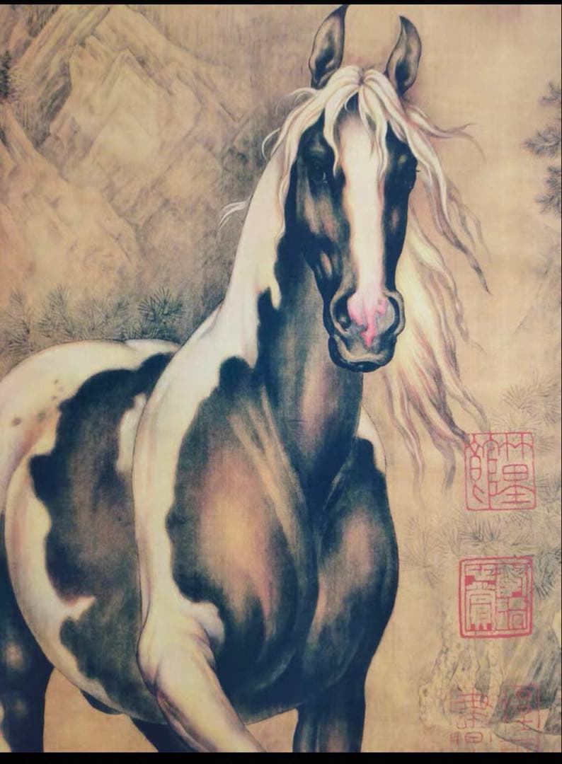 中堂画】郎世寧 駿馬図 掛軸 宣紙／鑑賞用複製作品 証書付き - メルカリ