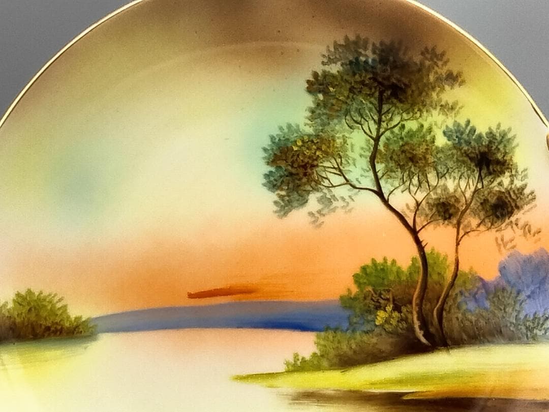 オールドノリタケ ツリー イン ザ メドウ 金縁 ダブルハンドルケーキ