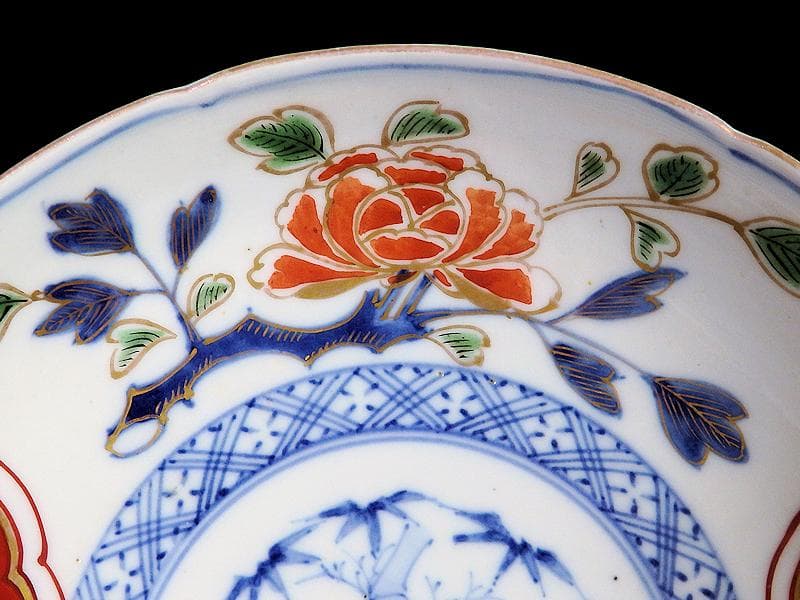 大聖寺伊万里　金襴手　牡丹に松竹梅の図　６寸皿　５枚　B269AS-BGi