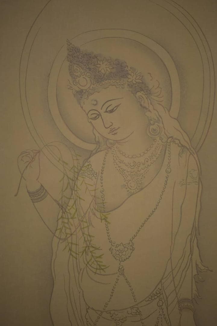 複製/村上華岳/楊柳観音図/工芸/桐共太巻箱付/布袋屋掛軸HI-702