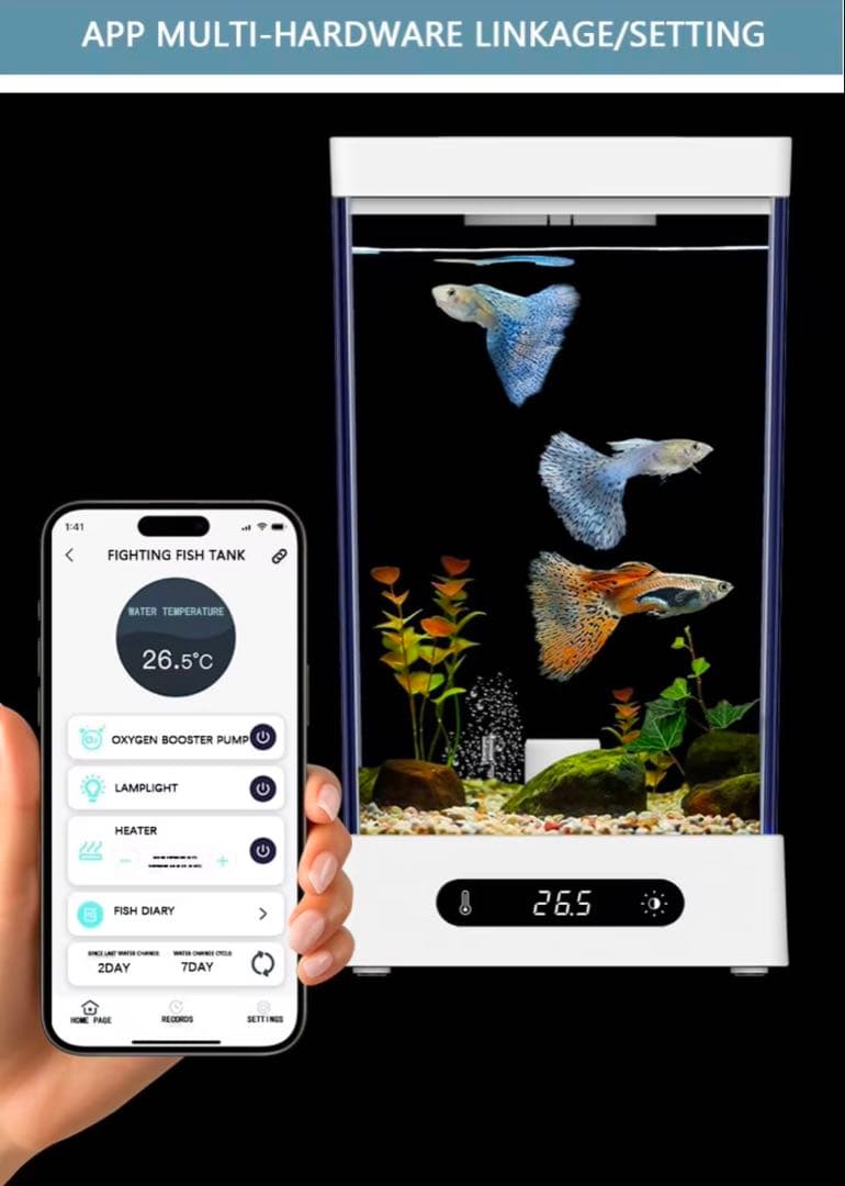 ▶︎特価 小型観賞魚コンパクト水槽 水温調整可能 ライト付き ベタ