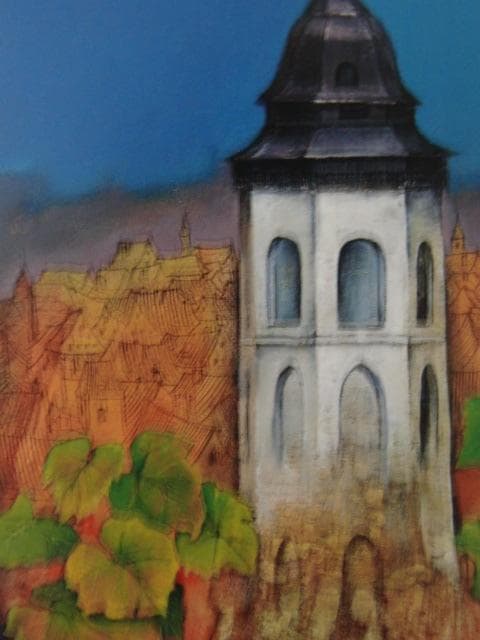 久保田晃二【搭のある風景】希少画集画、状態良好、新品高級額装付