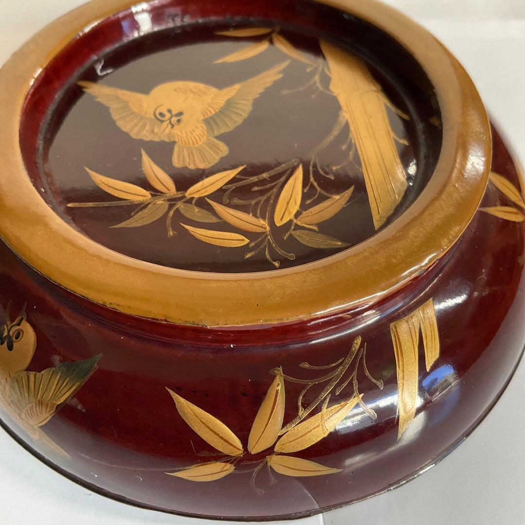 輪島塗　天然木蒔絵「竹に雀文」吸物椀(雑煮椀)10脚揃　明治後期から大正頃