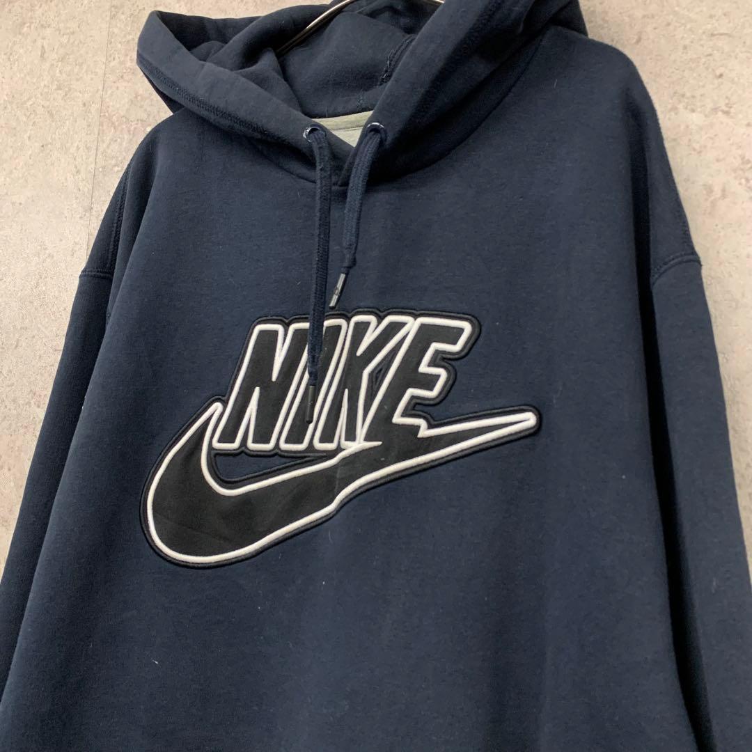 【レア3XL☆US輸入】ナイキ スウッシュロゴ刺繍スウェットパーカー ネイビー