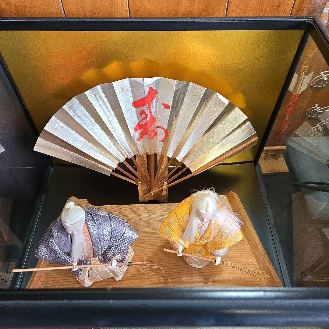 お値下げです)高砂人形 飾り扇子つき 伝統的日本人形セット ケース付き