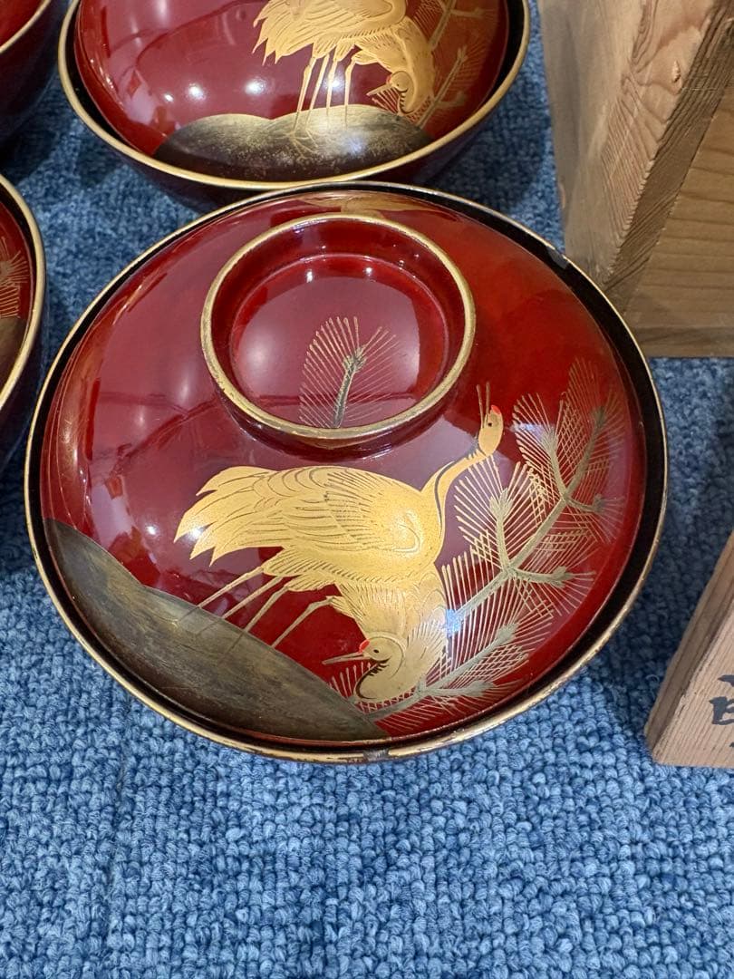 漆島塗吸物椀 金蒔絵 骨董 時代物 アンティーク 10客共箱付き - メルカリ