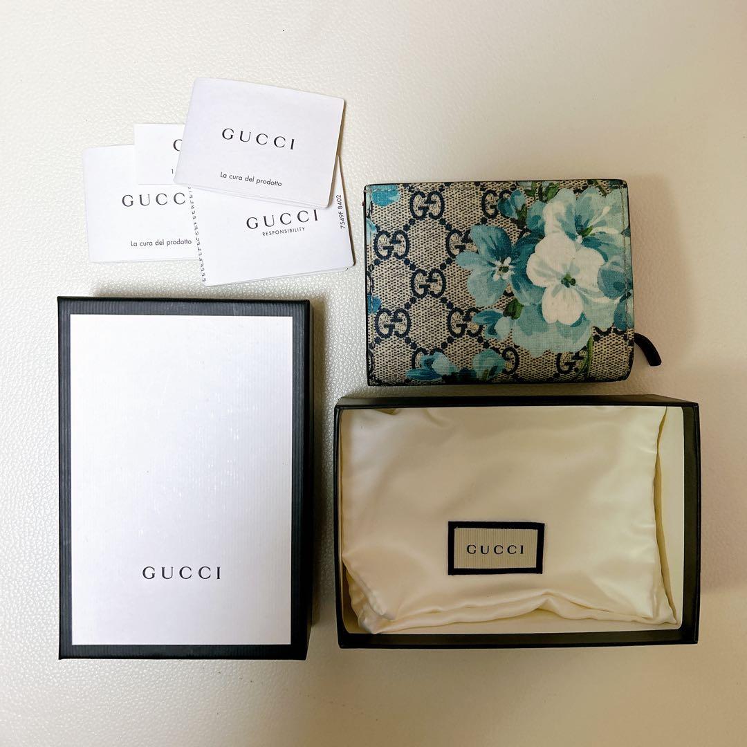 GUCCI 花柄 二つ折り財布 ブルームス水色