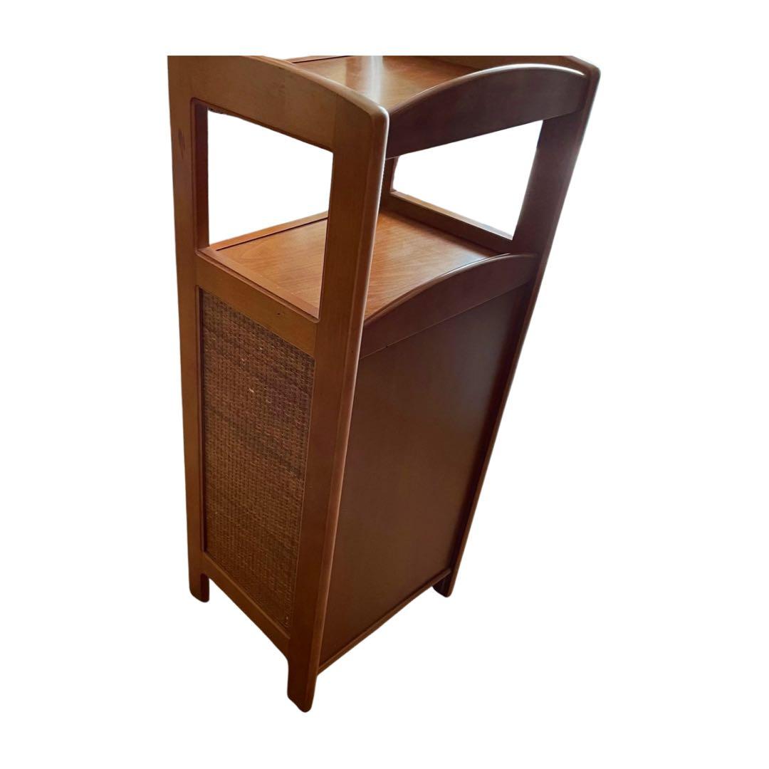 希少 カリモク ラタン 木製電話台・FAX台 引き出し付き 昭和レトロ