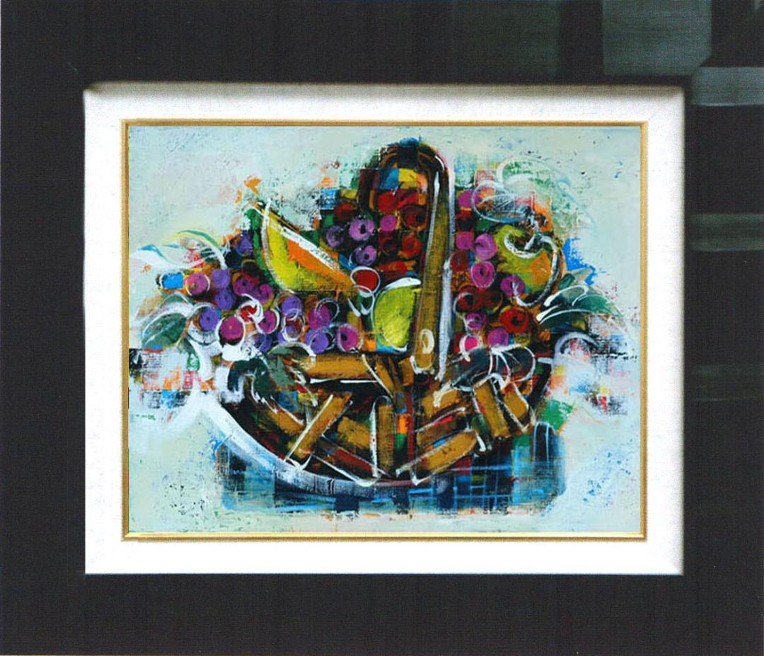 油絵 菅家令子 インテリア uF6-061403 静物 フルーツ