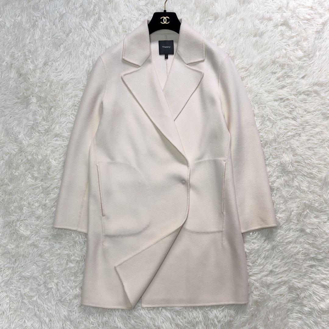 近年モデル Theoryリバーコート ダブルフェイス カシミヤ混 白
