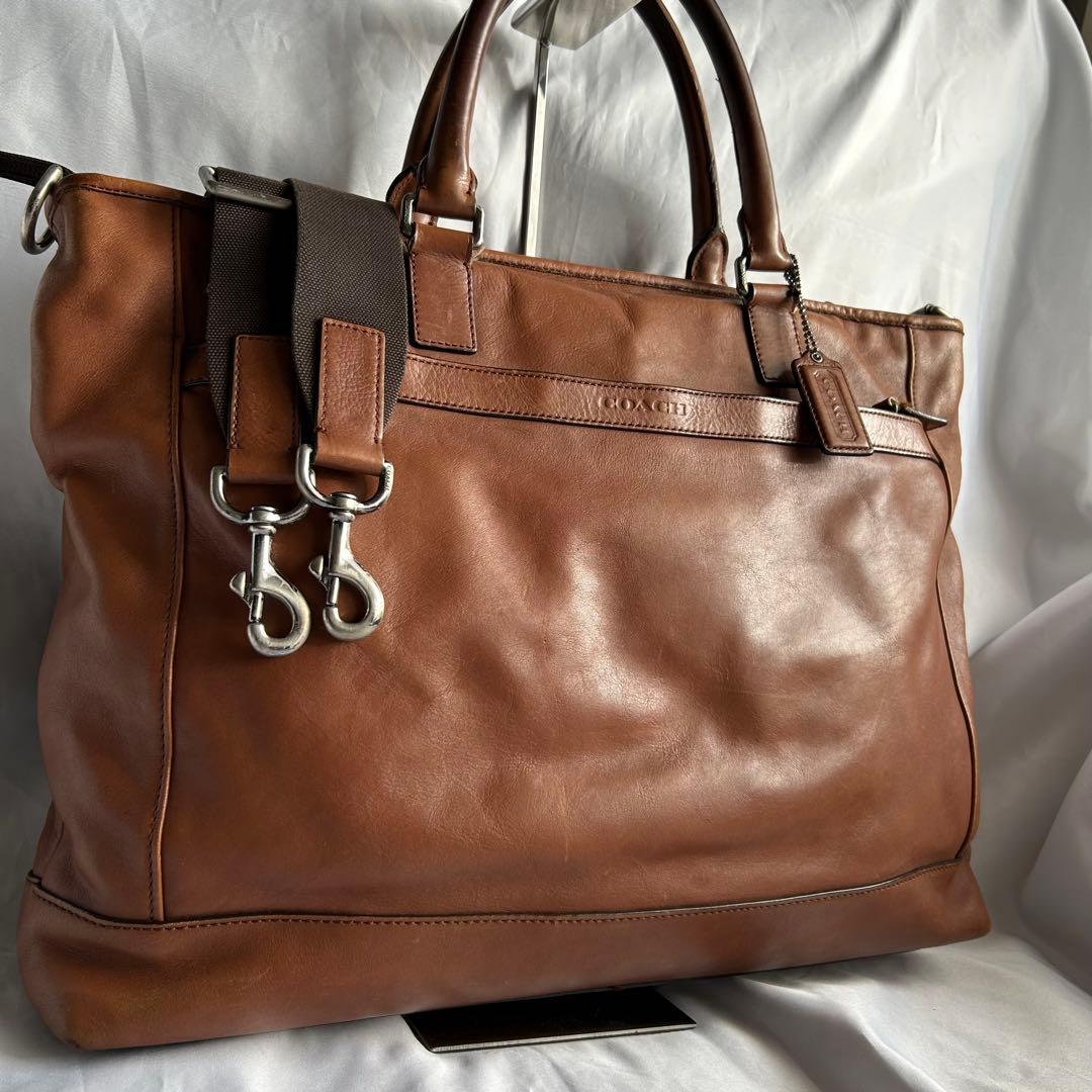 【人気】COACH レザー 2way ビジネスバッグ ショルダー A4 ブラウン
