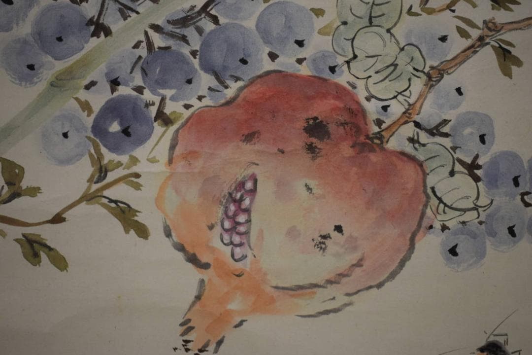 真作/小室翠雲/秋花茄子図/大幅/布袋屋掛軸HH-624