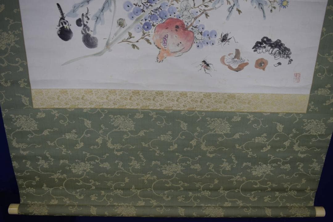 真作/小室翠雲/秋花茄子図/大幅/布袋屋掛軸HH-624