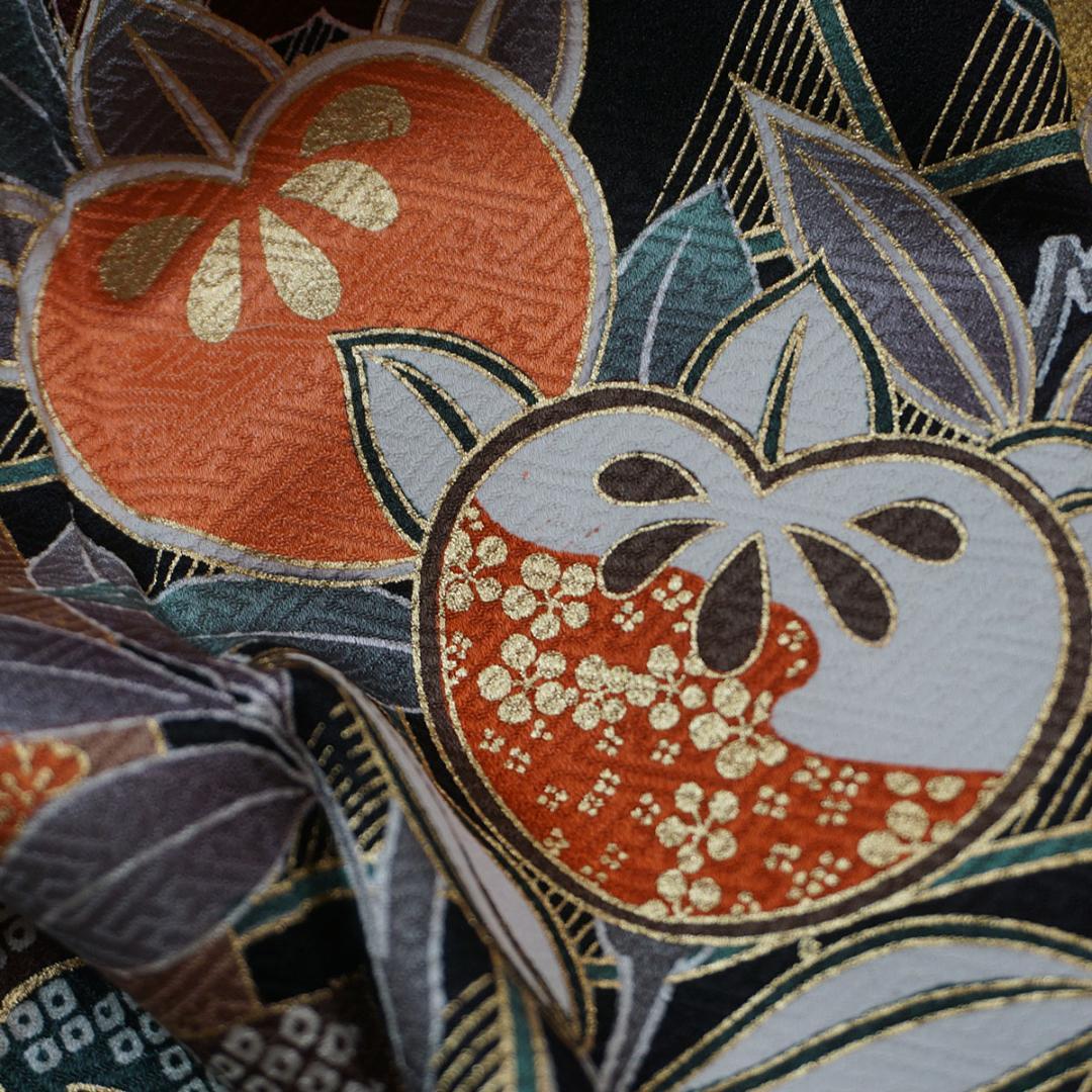 長じゅばん付き 正絹振袖 青 金彩友禅柄 165cm a129