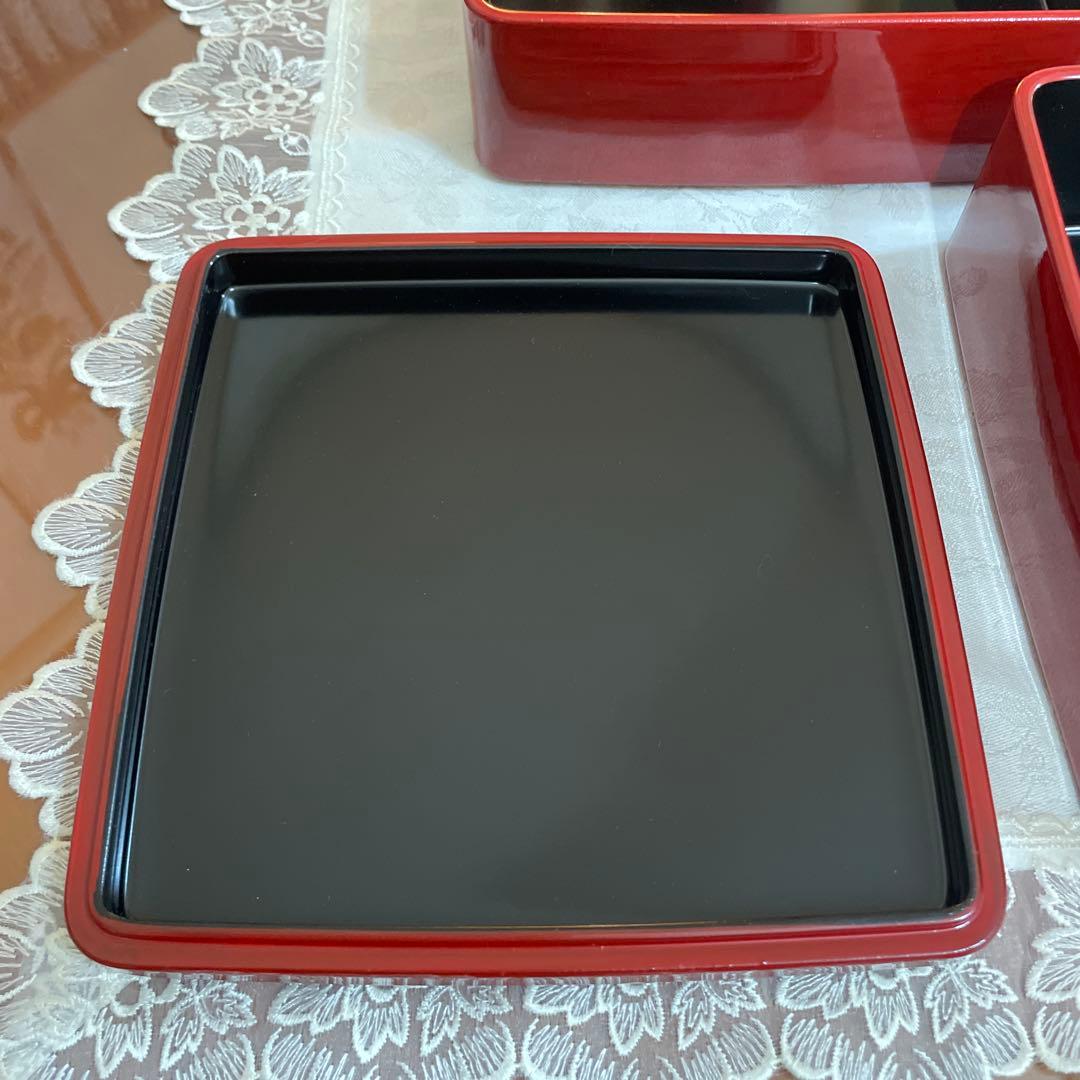 会津塗 うるし塗 天然木 三段重 重箱 未使用 シール付