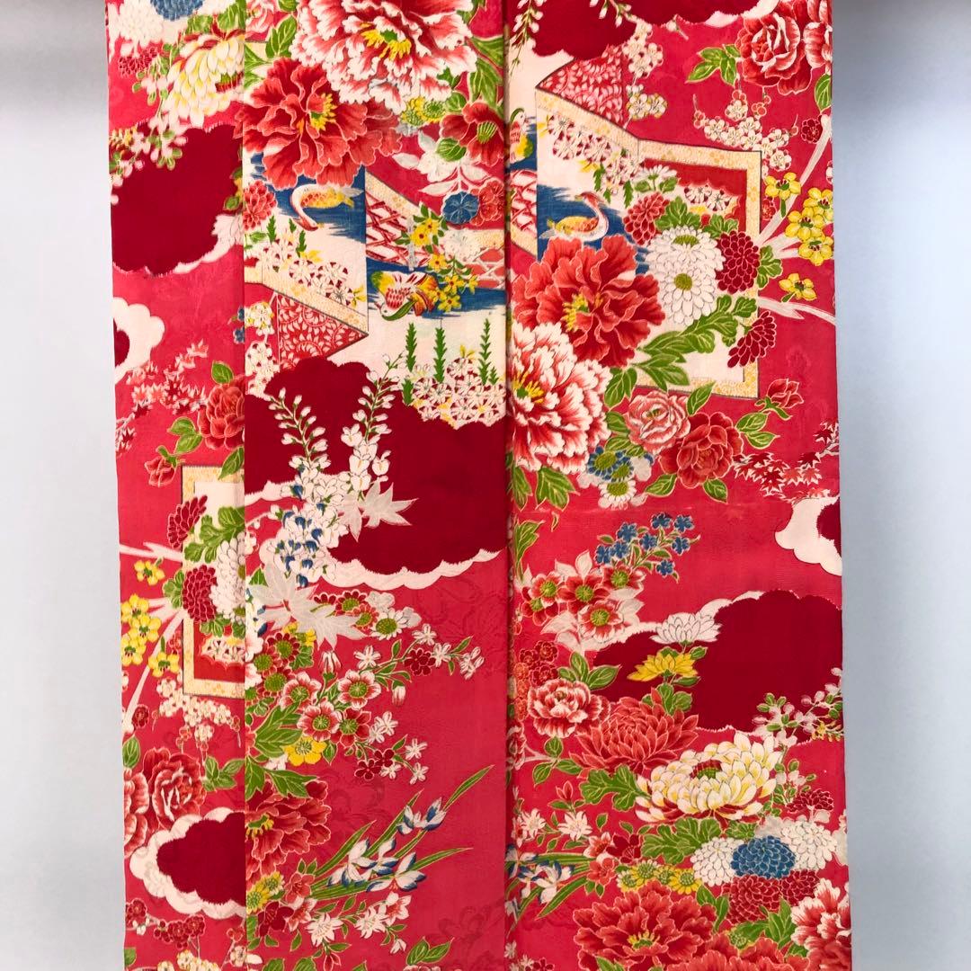 子供着物 十三詣り 花模様 鳥 紅赤色 CK-7375