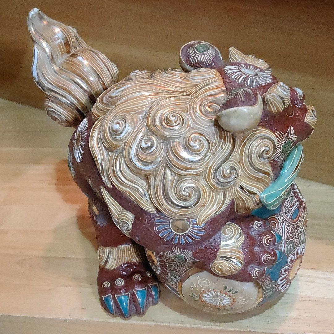 九谷焼 獅子 シーサー 高さ約40cm 大きめ 縁起物 伝統工芸品 置き物