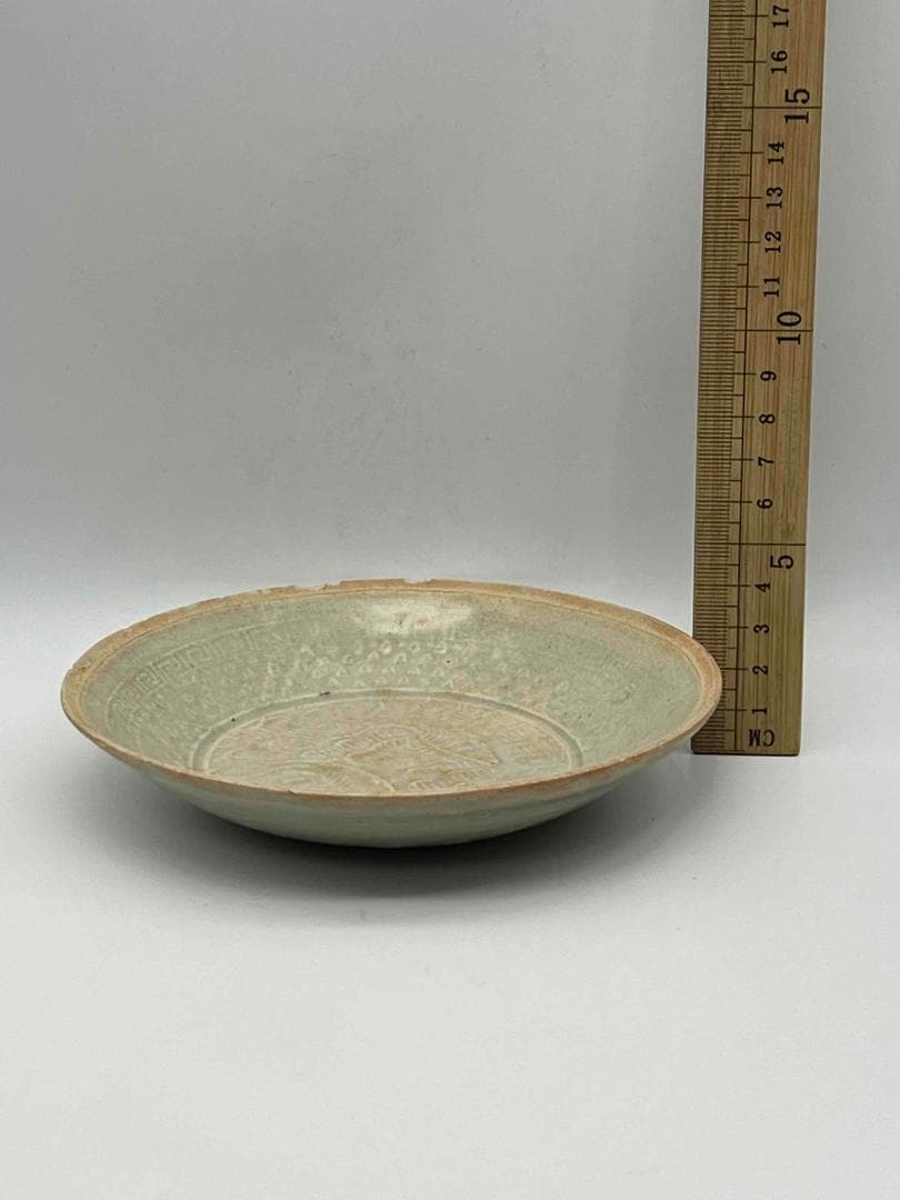 北宋時代 青白磁刻魚文輪花皿 唐草魚藻文盞 景