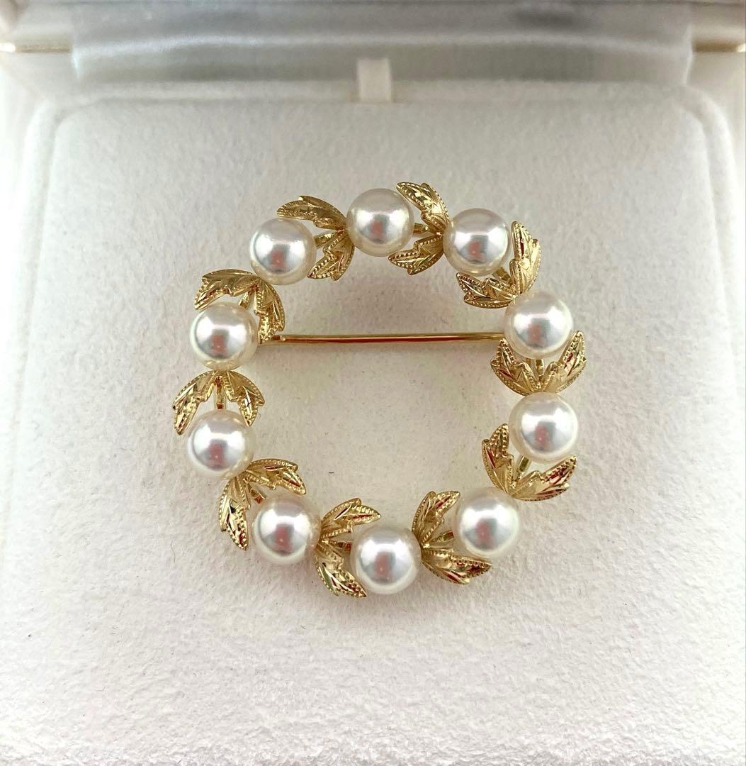 極美品】ミキモト パール ブローチ サークル リース K18YG 付属品一式