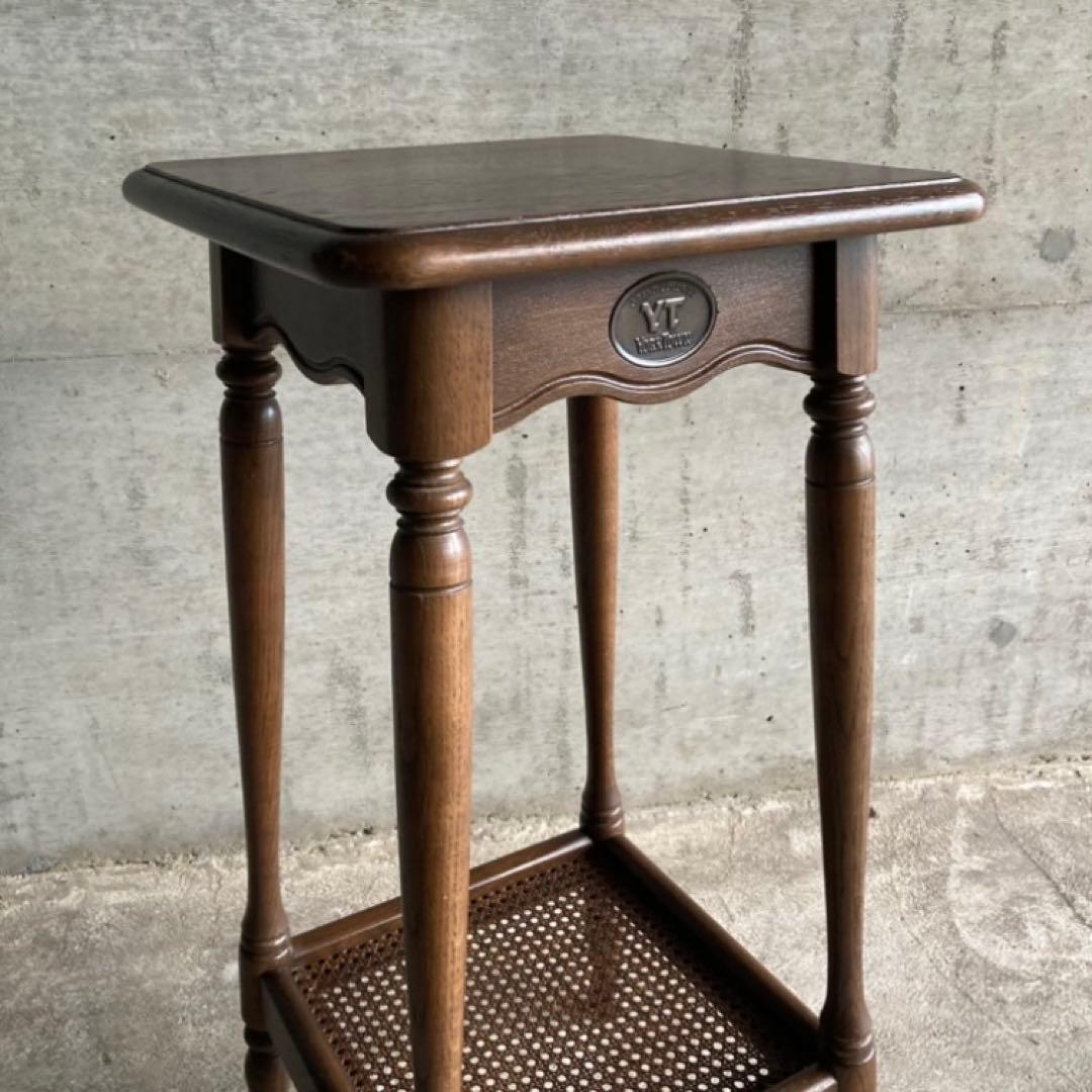 カリモク グランドコロニアル サイドテーブル 電話台 花台 木製 籐編み