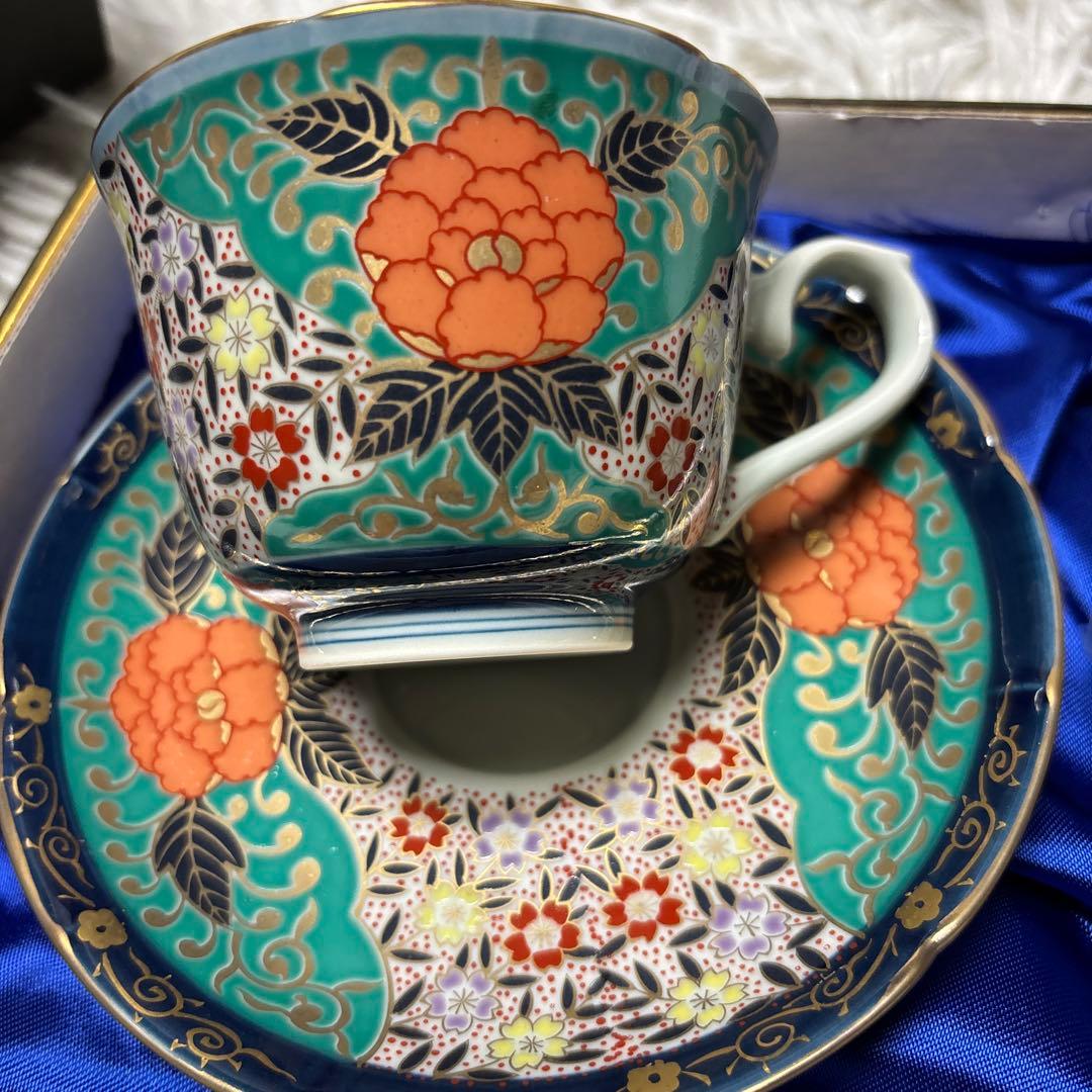 希少 有田焼 古伊万里柄 林九郎作 コーヒーカップ&ソーサー 2客セット