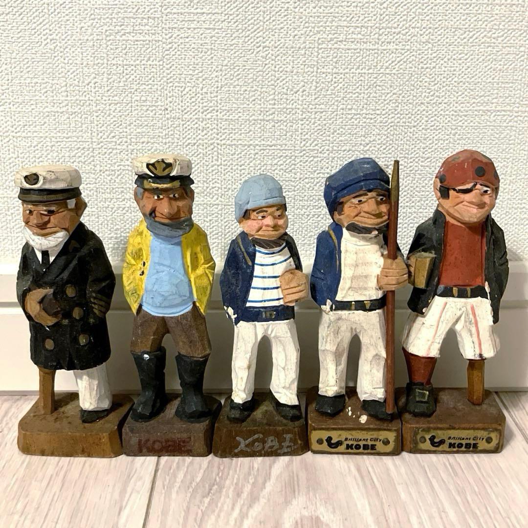 匿名配送まとめ売り】木彫りマドロス人形 の置物 船長. 海賊の5人 人形