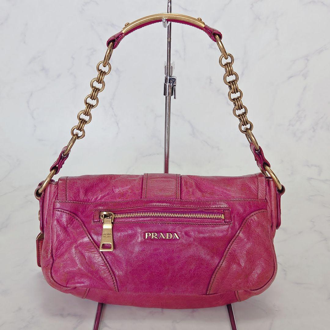 希少✨レア プラダ PRADA ピンク レザー ハンドバッグ チェーンストラップ