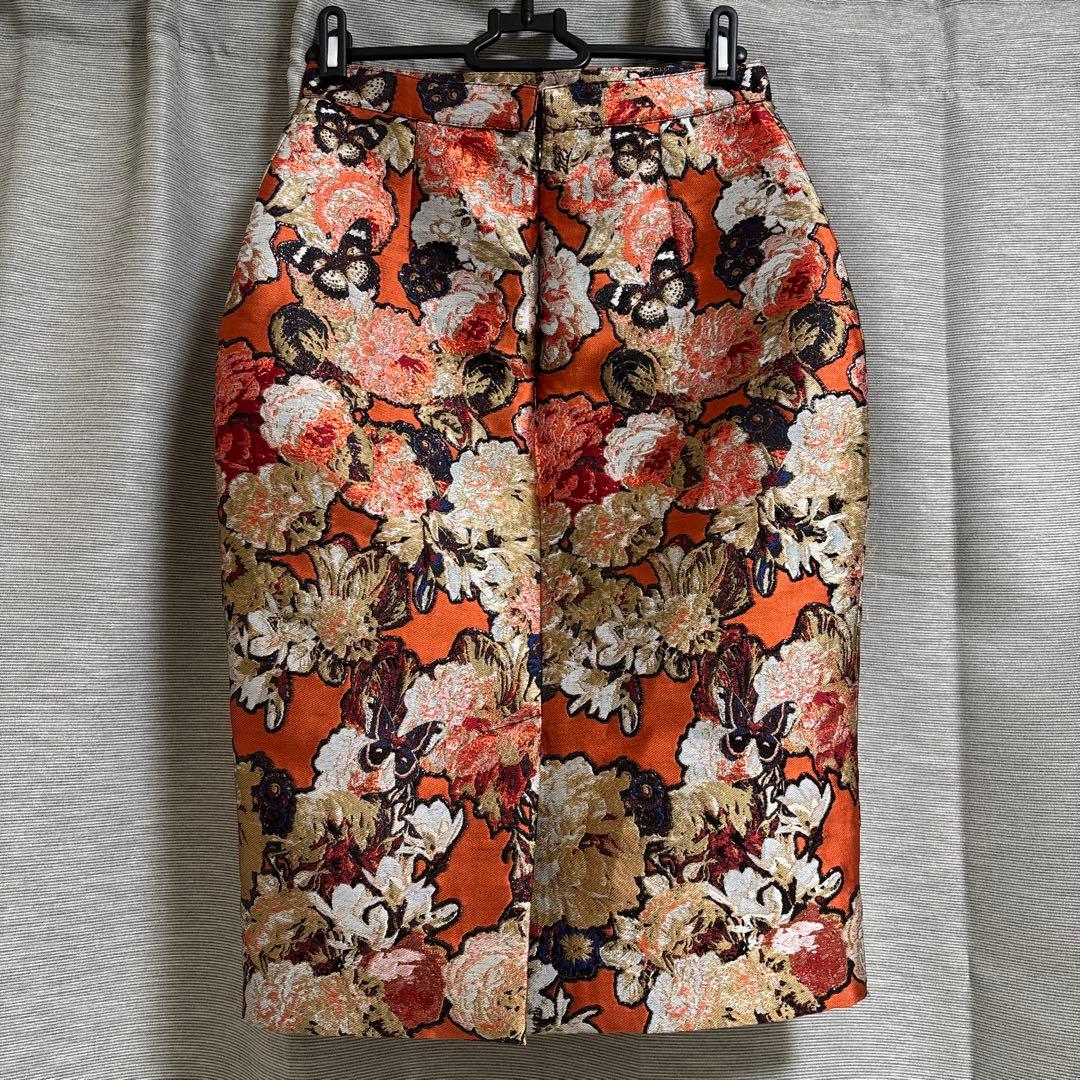 GIVENCHY 花柄タイトスカート オレンジ