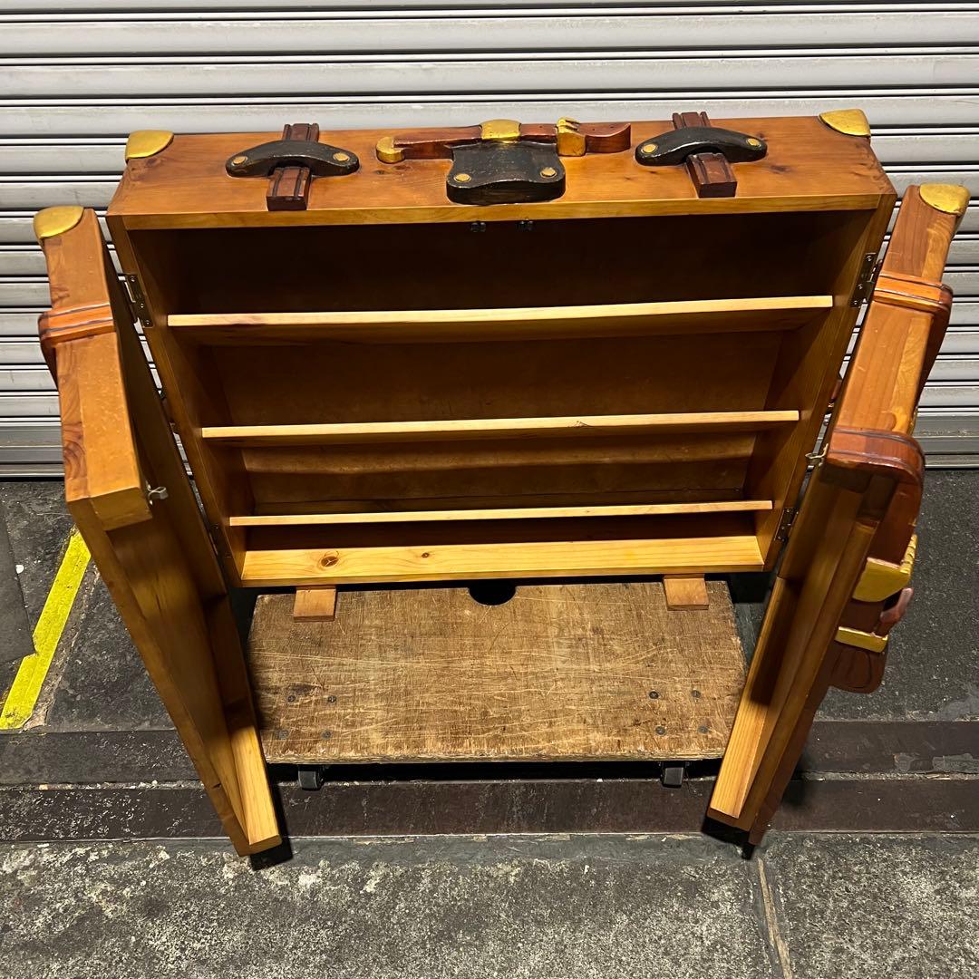 3716］ トランク型 木製シューズボックス アンティーク風 靴箱 収納家具