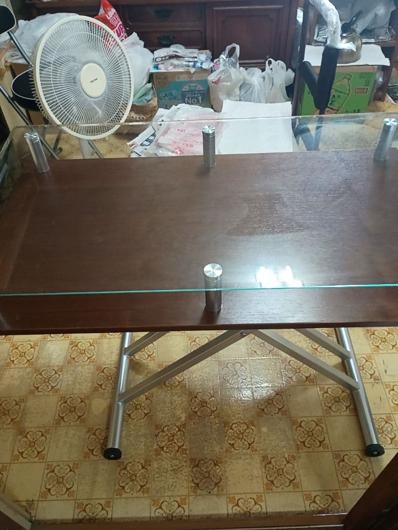 ディノス dinos ガラス 二重天板昇降式ダイニングテーブル